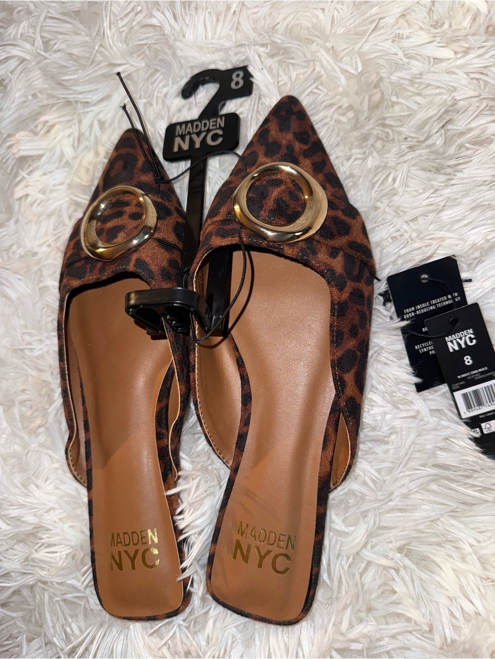 Madden NYC Leopard-Print Pointed Mules with Gold Ring - Brown